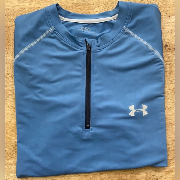 Under Armour Men’s XXL Blue Poly Blend Short Sleeve Quarter Zip Athletic Shirt - Picture 1 of 12